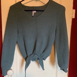 Tie front green sweater